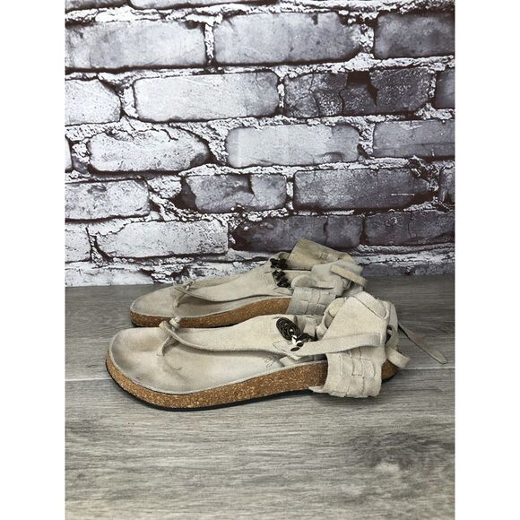 Free People Grey Suede Leather Collins Thong Chain Strappy Sandals Women 37EU/6M - Picture 10 of 16